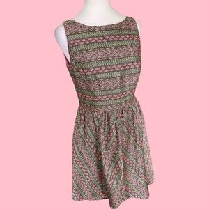 Adrianna Papell Pink and Green Geometric Striped Beaded Dress Size 4